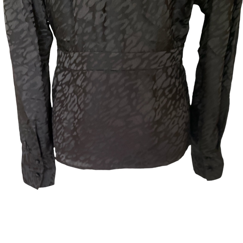 The Kooples Black Silk Leopard Print Faux Wrap Cropped Peplum Blouse - M - Picture 7 of 12